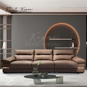 Canapé trois places en cuir PU brun moderne Keynes avec pieds en métal pour salon - Product Image 4