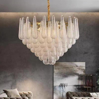 Mehrstufiger Glas-Tropfen-Kronleuchter LED Messing-Pendelleuchte Moderne Hängelampe für Esszimmer Wohnzimmer Schlafzimmer Hotel Villa Restaurant