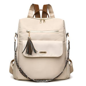 Mochila con borlas de tela Oxford británica Retro para mujer, nuevo diseño informal, Color de contraste multifuncional geométrico para damas y niñas - Product Image 2