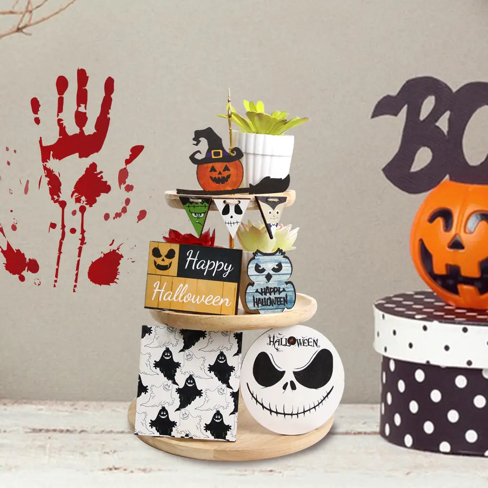 New Halloween Creative Home Wooden Signs Products Layer Tray Decorated Wood Brand Party Supplies Table Decoration