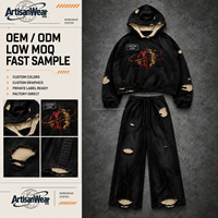 Ensemble sweat à capuche oversize et pantalon de survêtement large délavé et vieilli pour homme, style streetwear, fabricant OEM ODM