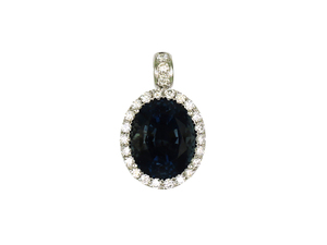 Colgante de Zafiro Halo de Una Sola Capa en Oro Blanco con Diseño de Filigrana en Forma de Corazón, Gran Gema Azul, Joyería de Destaque, Regalo - Product Image 1