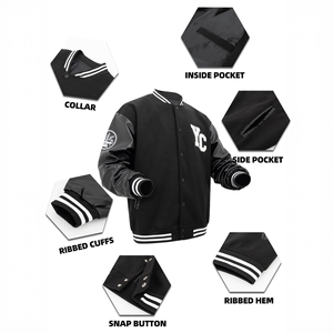 Vestes universitaires de baseball unisexes de haute qualité avec lettres 3D personnalisées brodées sur le devant, col en V et manches design - Product Image 3