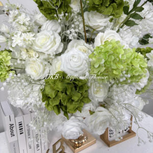 Moda Hortensia verde oscuro y Bola de flor de Rosa Blanca Arreglo de <span class=keywords><strong>flores</strong></span> de boda lujoso 60 70cm Piezas de centro de <span class=keywords><strong>flores</strong></span> de mesa - Product Image 5