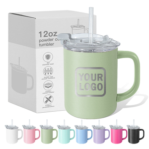 Vaso térmico de acero inoxidable de 16 oz <span class=keywords><strong>con</strong></span> logo personalizado, doble pared, aislado, ligero, <span class=keywords><strong>con</strong></span> asa y tapa <span class=keywords><strong>con</strong></span> pajita. - Product Image 1