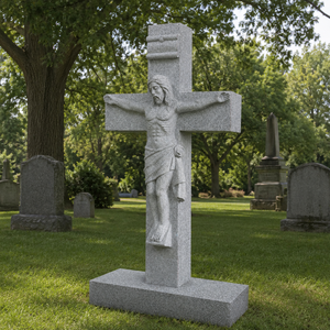 Statue de crucifix en granit sculptée à la main, figure religieuse, monument funéraire, commémoration extérieure pour cimetière, église, temple - Product Image 2