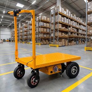 Chariot à main électrique en acier jaune 1200x800mm, chariot à plateforme industriel à quatre roues, 500W, chariot de transport mobile - Product Image 1