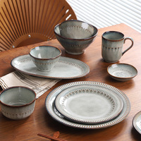 Vajilla de Cerámica y Gres con Esmalte Reactivo Retro y Relieve, Platos, Tazones, Tazas para Importadores y Minoristas