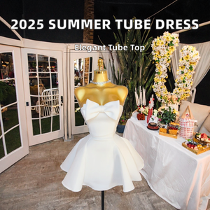 White Strapless Satin Mini <b>Dress</b> With Big Bow A-Line Sweet Party <b>Dress</b> Summer Fitted Flared Hem - Product Image 2