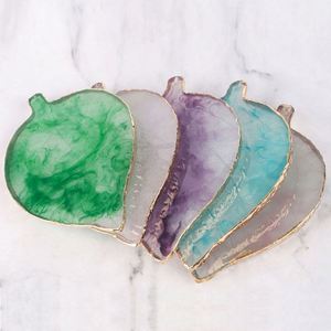 Outils professionnels de mélange de cosmétiques en résine solide, palette de nail art en forme de feuille à bord doré pour vernis à ongles, pratique de l'<span class=keywords><strong>acrylique</strong></span>, couleur - Product Image 2