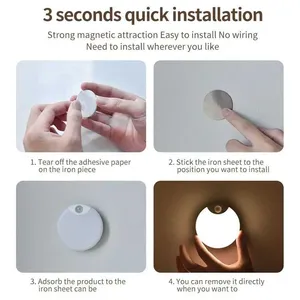 <b>Motion</b> <b>Sensor</b> <b>LED</b> Night <b>Light</b> Magnetic Rechargeable Circular <b>Light</b> for Cabinets Kitchens Bedrooms Stairs Emergency Use - Product Image 4
