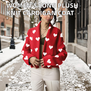 Cardigan long et ample en acrylique tricoté gaufré couleur unie style vintage pour femme – Collection Hiver - Product Image 2