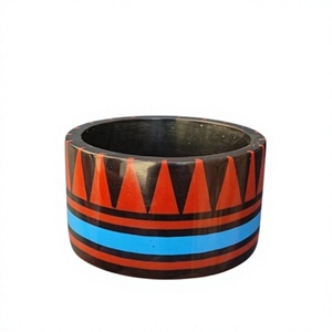 2026 Geometric Pattern Ceramic Resin Bangle <b>Bracelet</b> Ethnic Blue <b>Red</b> Black Fancy Style Handmade Unisex Jewelry Designer - Product Image 3