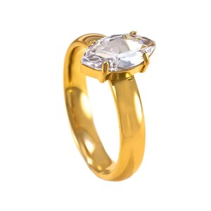 JZ338 18K Gold Plated Stainless Steel Marquise Cut CZ <b>Ring</b>, Wide Band <b>Statement</b> <b>Ring</b> for Women - Product Image 1