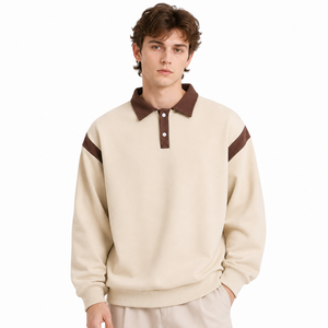 Camiseta Polo Personalizada con Diseño OEM, Manga Larga, Bloques de Color, Hombros Caídos, Puños Acanalados, Estilo Casual Urbano, Logotipo Bordado y Etiqueta - Product Image 2