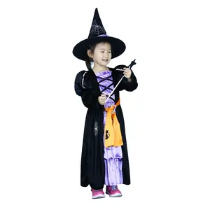ליל כל הקדושים מסיבת מכשפה תפקיד לשחק שמלת חמוד ילדה קטנה מכשפה תלבושות עם כובע וקסם שרביט