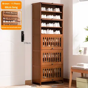 خزانة أحذية فاخرة من الخيزران بتصميم عصري للمدخل، رف أحذية ضيق متعدد الطبقات للأماكن الخارجية والممرات - Product Image 6