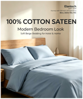 Parure de lit unie 100 % coton satiné, comprenant couette et drap-housse, pour hôtels et maisons (vente en gros)