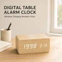 Jam Alarm Meja Digital LED Kayu dengan Termometer Tanggal untuk Penggunaan di Ruangan, Pengisian Daya Nirkabel, Kustomisasi Motif Kayu, OEM ODM