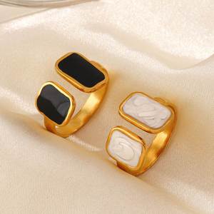 18K Gold Plated Stainless Steel Black White Drip Oil Square <b>Ring</b> Ladies' Trendy No Fade <b>Adjustable</b> <b>Rings</b> High Quality New - Product Image 1