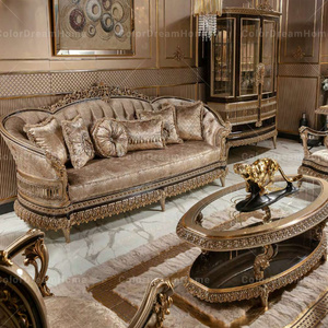 Ensemble de canapés dorés de luxe sculptés à la main Canapés en bois royaux antiques Ensembles de meubles de salon classiques en Turquie - Product Image 3
