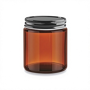 Tarros de Conserva Reutilizables de Vidrio Ámbar de 8 Onzas de North Mountain Supply, Cilíndricos y Rectos, con Tapas Metálicas Negras, <span class=keywords><strong>Caja</strong></span> de 12 - Product Image 1