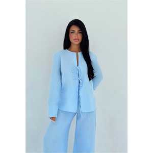 Conjunto de Traje Azul con Lazos para Mujer: Pantalones Cómodos y Elegantes con Ajuste Seguro - Product Image 2