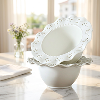 Bol en céramique à bordure ajourée en dentelle pour la maison et l'hôtel, idéal pour les fruits et les salades, bol de service décoratif