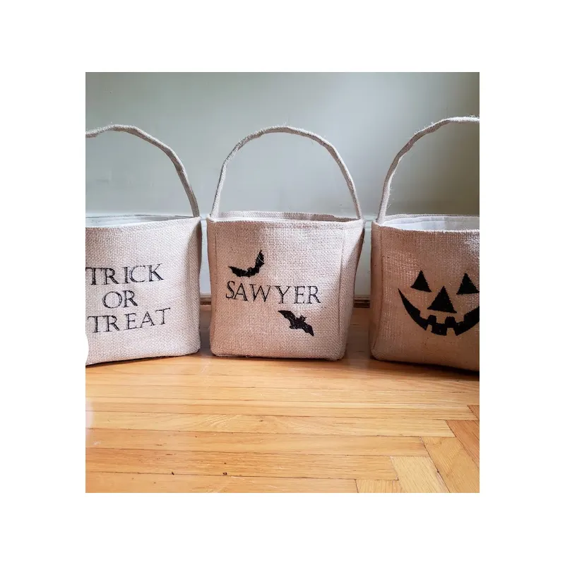 Wholesaler Custom Design Ghost Halloween Candy Baskets Linen Pumpkin Bucket