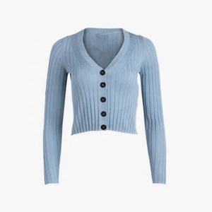 Cárdigan de mujer de estilo coreano, suéter de punto de lana ajustado corto, logotipo bordado personalizado, botón informal para hermandad de mujeres - Product Image 3