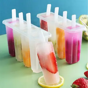 4 cavités en plastique transparent Pp glace Popsicle Stand moule, moules à glace Pop faits maison avec bâtonnets à Popsicle