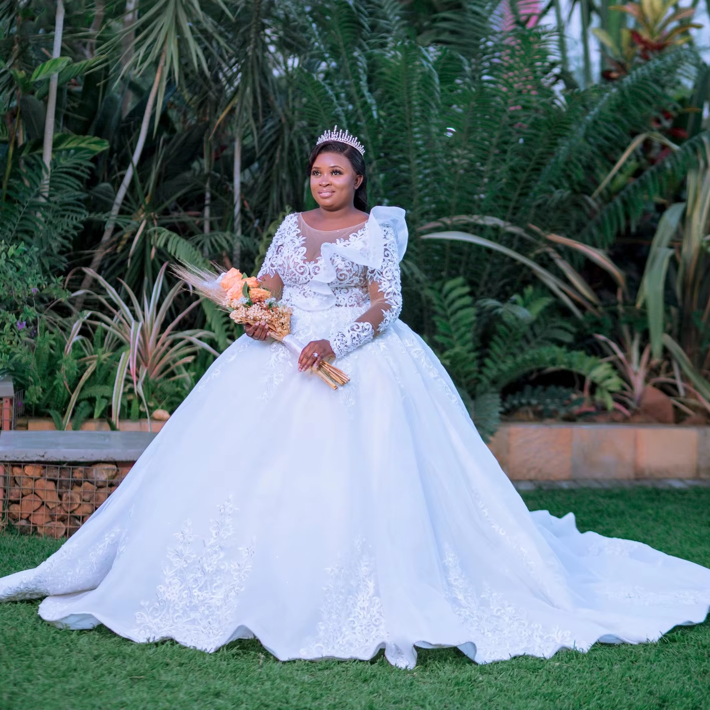 open lace back dress Plus Size The Stella Princess Wedding Gown, Egret, 16 main image 1