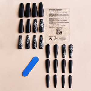 Cadeau de Noël : 24 <span class=keywords><strong>faux</strong></span> <span class=keywords><strong>ongles</strong></span> carrés en acrylique, style français, design luxueux doré pailleté, à presser, amovibles - Product Image 3