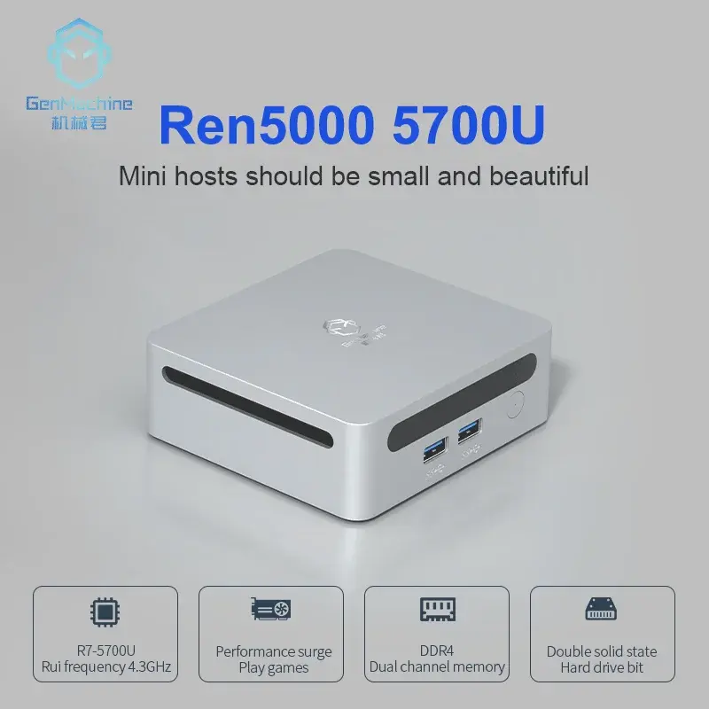 2024 GenMachine New Mini PC Ren5000 5700U AMD Ryzen7 5700U CPU Support Win10/11 DDR4 3200MHz AMD WiFi6 NUC Max 64GB RAM