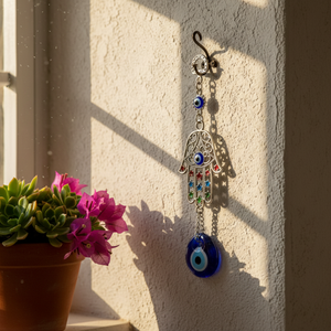 Lacy-Colgante de pared de mano de Hamsa, decoración colorida con ojo malvado de cristal hecho a mano de Turquía - Product Image 3