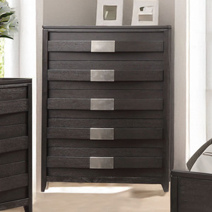 Commode de chambre à coucher à panneaux à lattes, meuble de rangement moderne avec quincaillerie métallique, commode contemporaine gris foncé avec miroir - Product Image 3