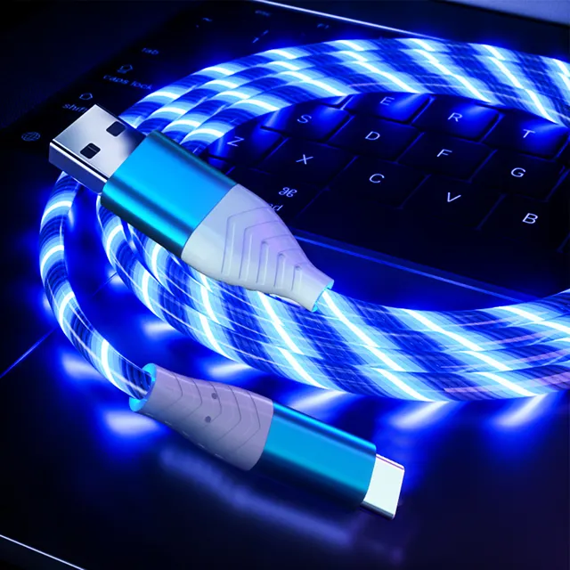 Fast charge type c led luminous flowing light data usb c cable for Samsung