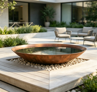 Fontaine d'eau et foyer extérieur moderne de 200 cm (78,74 po) à double fonction - Brasero rond extérieur avec effet de bol d'eau
