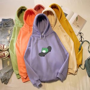 เสื้อฮู้ดดี้โอเวอร์ไซส์สำหรับผู้หญิง FOXA ลายกบสุดน่ารัก พิมพ์ลายสเก็ตบอร์ด เสื้อแขนยาวเนื้อนุ่ม สไตล์คาวาอี้ - Product Image 3