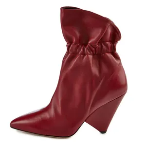 Frauen Red PU Leder Hetero morphic Heel Ankle Boot Pointed Toe Damen Elegant 2019 Winter Short Booties