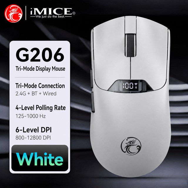 Screen Display Wireless Mouse Tri Mode 2.4G Dual BT Wired 12800 DPI 1000Hz Type C Rechargeable Gaming Mouse
