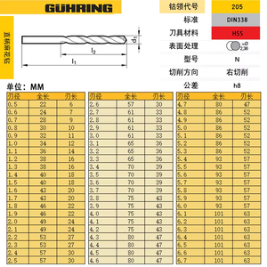 Foret hélicoïdal à queue droite <span class=keywords><strong>GUHRING</strong></span> 205 0.6-13mm en acier rapide au cobalt pour perçage de métaux (OEM Chine) - Product Image 5