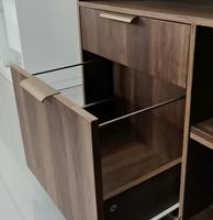 Classeur à 4 tiroirs, classeur latéral en bois cannelé avec serrure, avec étagères de rangement ouvertes