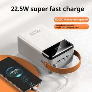 Métal Shell 80000mAh Power Station Câble intégré PD22.5W Chargeur rapide Multi-port Power Bank Lanyard Design Noir Blanc PB218 - Product Image 4