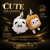 Porte-clés en peluche mignon carré, motif animal ou fruit, breloque de sac en peluche douce de dessin animé, mini pendentif en coton PP, cadeau