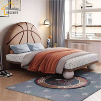 Meistverkauftes Modernes Basketball-Themen Kinderbett mit Stoff-Leder-Bezug in Muschelform, Weichem Design und Runden Beinen