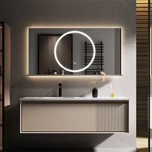 โรงแรมห้องน้ำตู้โต๊ะเครื่องแป้งที่กำหนดเองด้วยกระจก42นิ้วตู้กันน้ำที่ทันสมัย