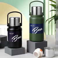 Bouteille isotherme portable en acier inoxydable de 800/1000/1500 ml avec couvercle-gobelet en acier 304