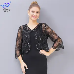 <span class=keywords><strong>Boléro</strong></span> en maille à paillettes pour <span class=keywords><strong>femme</strong></span>, 50 cm de long, 5 couleurs, cape de soirée à paillettes - Product Image 1