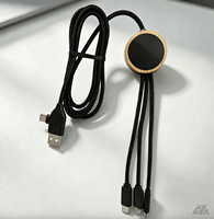 Kabel USB 3-in-1 Anyaman Nilon LED Glow dari Kayu Bambu Ramah Lingkungan Grosir, Pengisian Cepat 1 ke 3, LOGO Kustom, Hadiah Pameran
